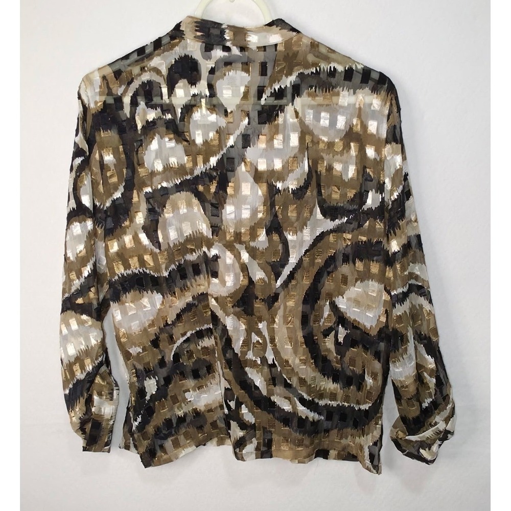 Ruby Rd Favorites Petite Blouse 12P Abstract Swirl Burnout Gold Metallic Top - Picture 2 of 7